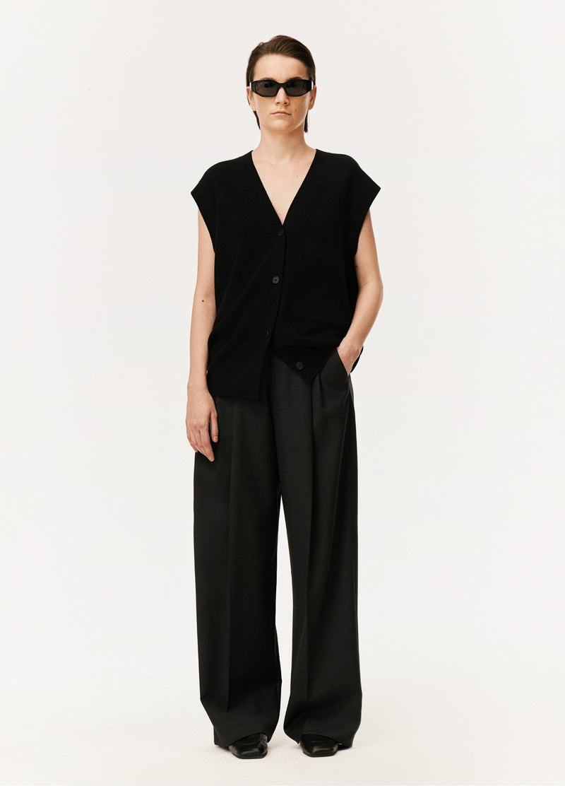 Damen Loose Hose mit Falten & Taschen Grau