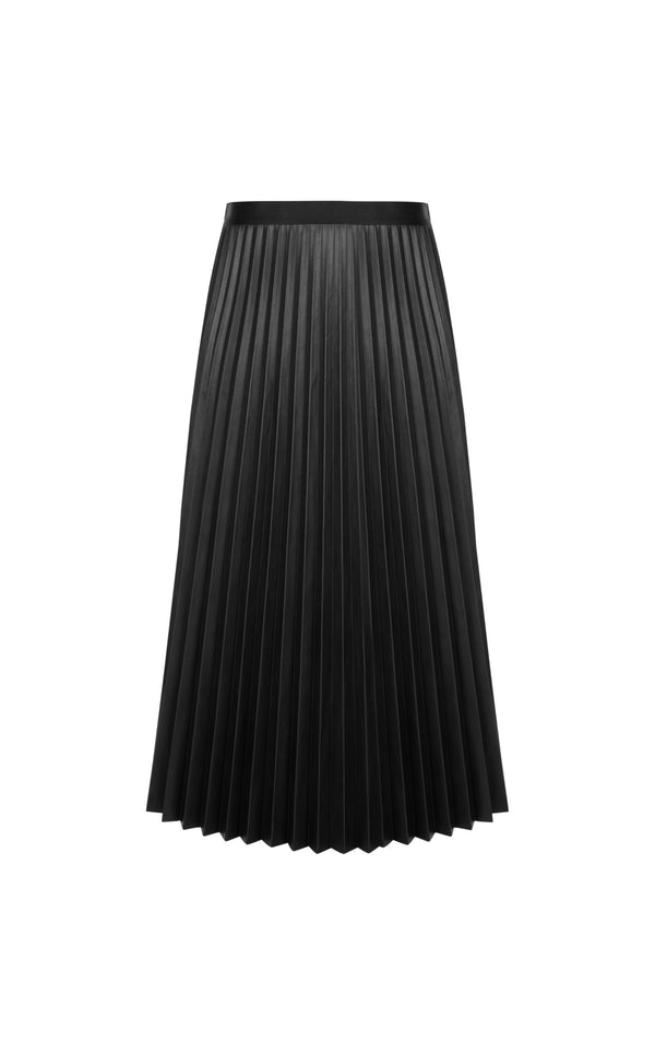 Damen eleganter A-Line Rock mit Plissee-Details und Lederoptik