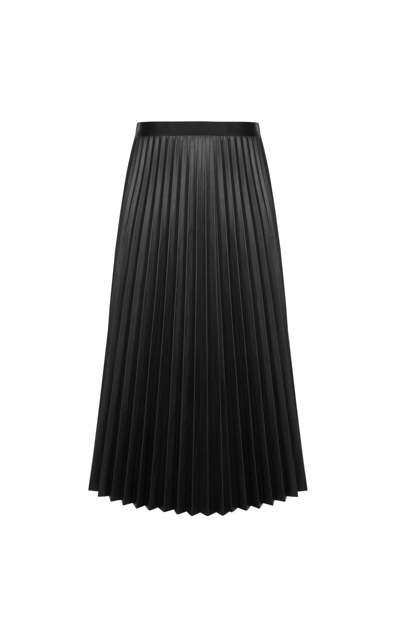 Damen eleganter A-Line Rock mit Plissee-Details und Lederoptik