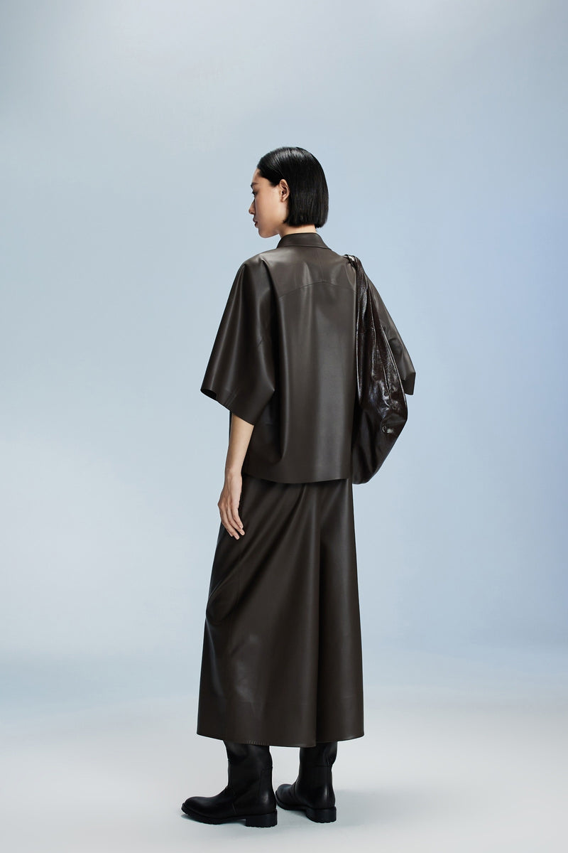 Damen weite 3/4 Hose mit seitlichem Reißverschluss Braun