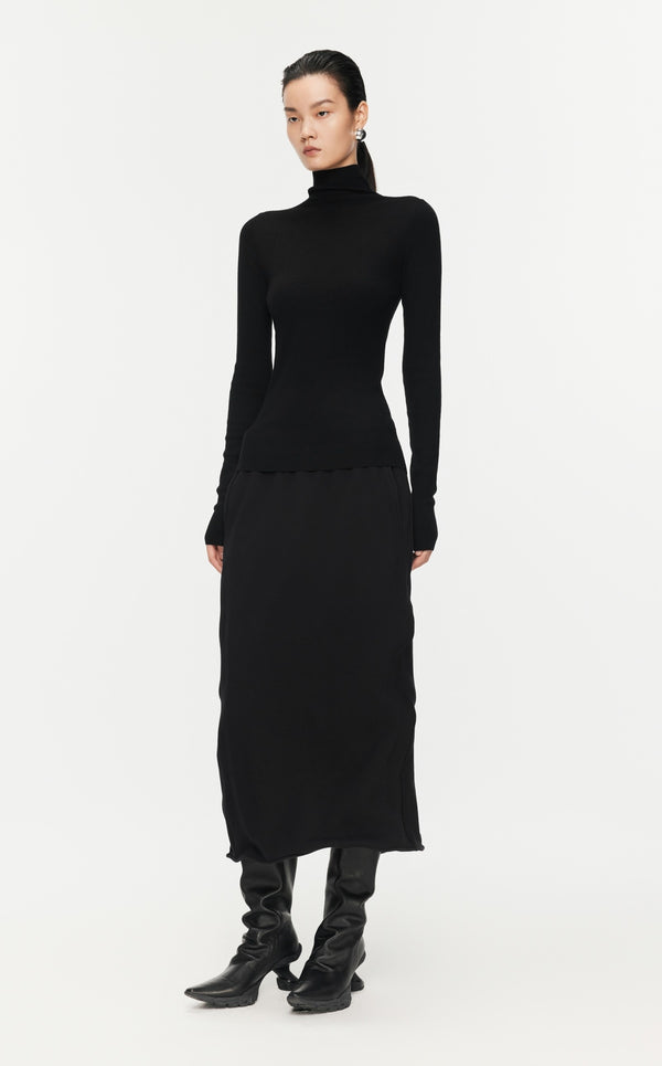 Damen Slim Strickpullover mit hohem Stehkragen Schwarz