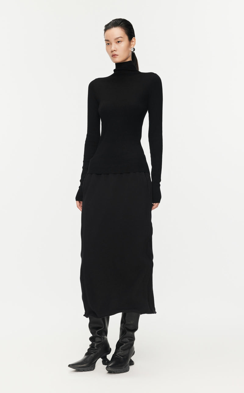 Damen Slim Strickpullover mit hohem Stehkragen Schwarz