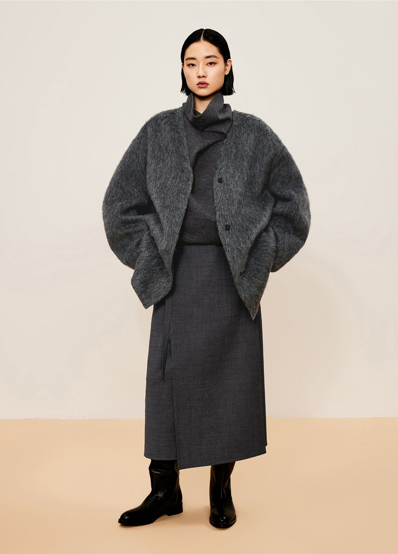 Damen A-Line Rock mit angenähtem Gürtel & asymmetrischer Länge