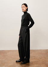 Damen weite Anzughose mit Bügelfalte & Gummibund Schwarz
