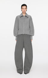 Grauer Strick-Cardigan mit Zipper & Kragen – Modern & Elegant