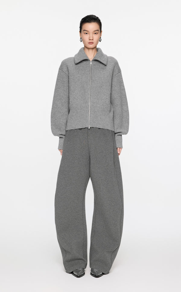 Grauer Strick-Cardigan mit Zipper & Kragen – Modern & Elegant