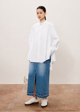 Damen Oversize Bluse mit seitlichen Schlitzen Weiß