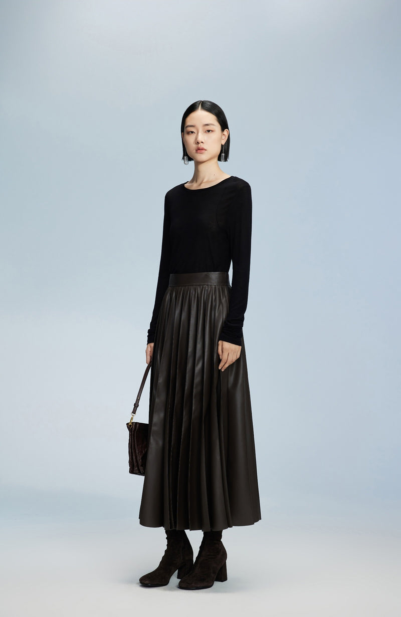 Damen Tellerrock in Lederoptik in Braun