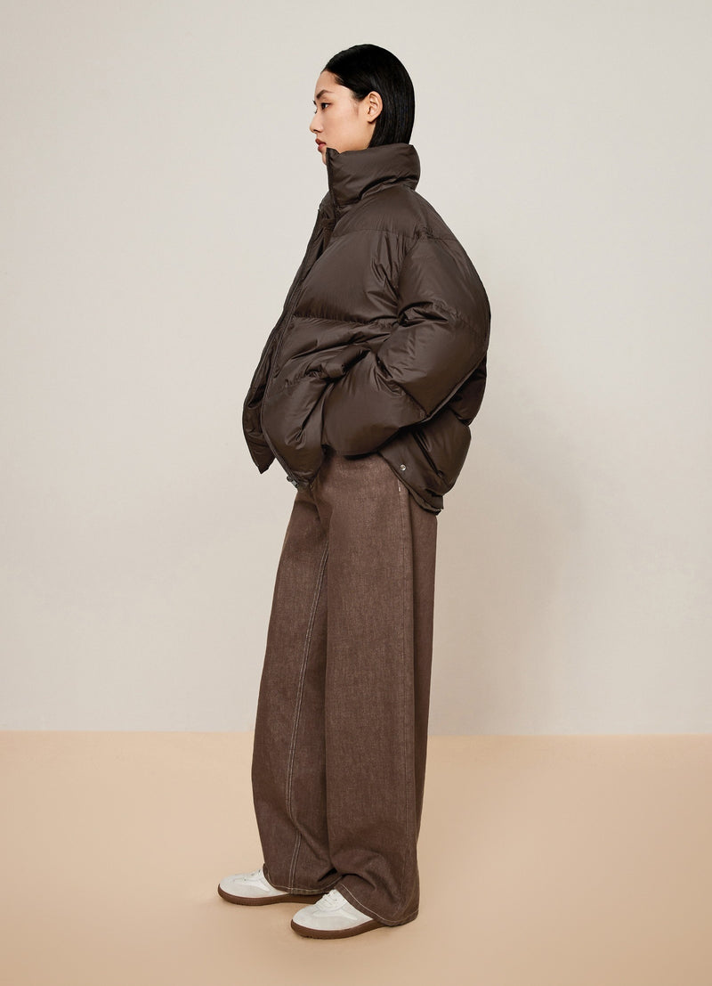 Damen Oversize Gänsedaunenmantel mit Zwei-Wege-Reißverschluss