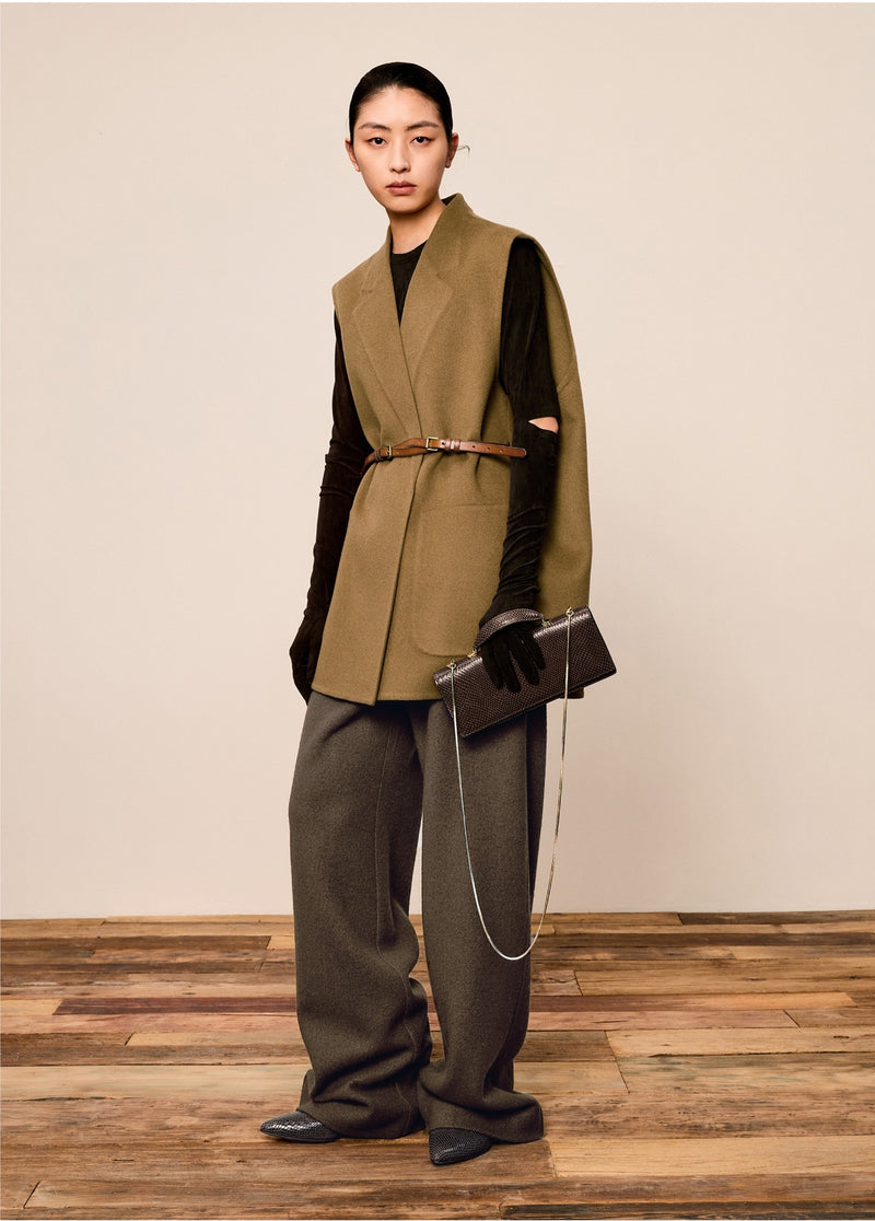 Damen Regular Wollweste mit Reverskragen & Bindeband