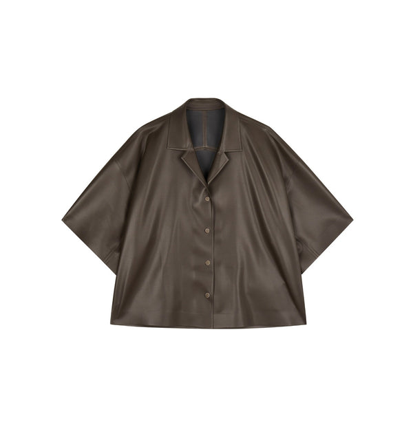 Damen Oversize Kunstleder Overshirt mit Reversekragen und Knöpfen