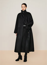 Damen Regular Wollmantel mit Stehkragen Schwarz