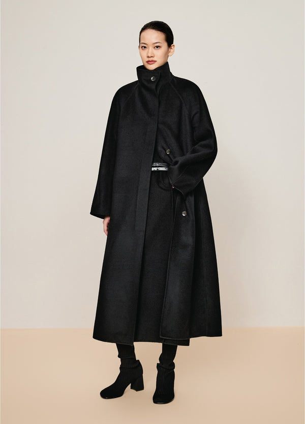 Damen Regular Wollmantel mit Stehkragen Schwarz