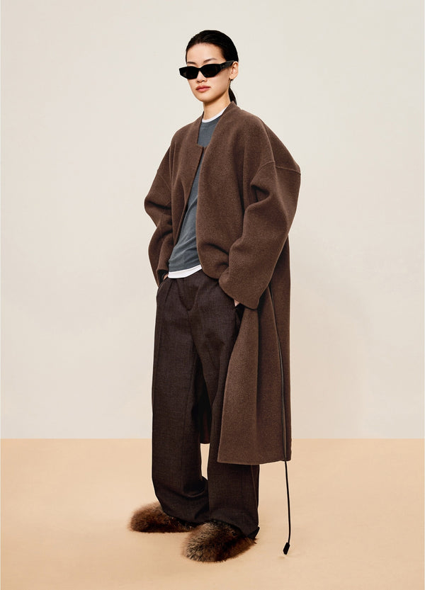 Damen lockere Anzug Wollhose mit Bügelfalte Braun