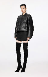 Damen Avantgarde Boxy Daunenjacke mit Leder Optik