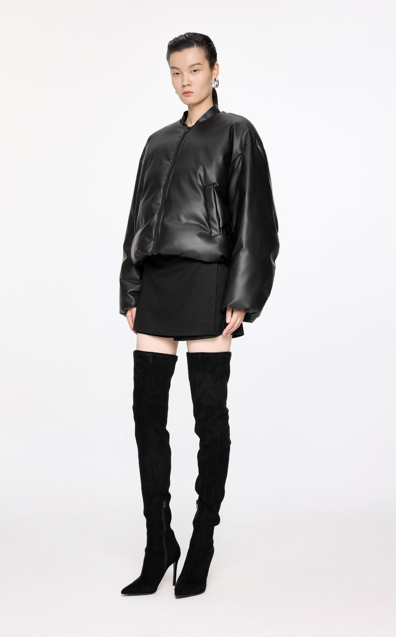 Damen Avantgarde Boxy Daunenjacke mit Leder Optik