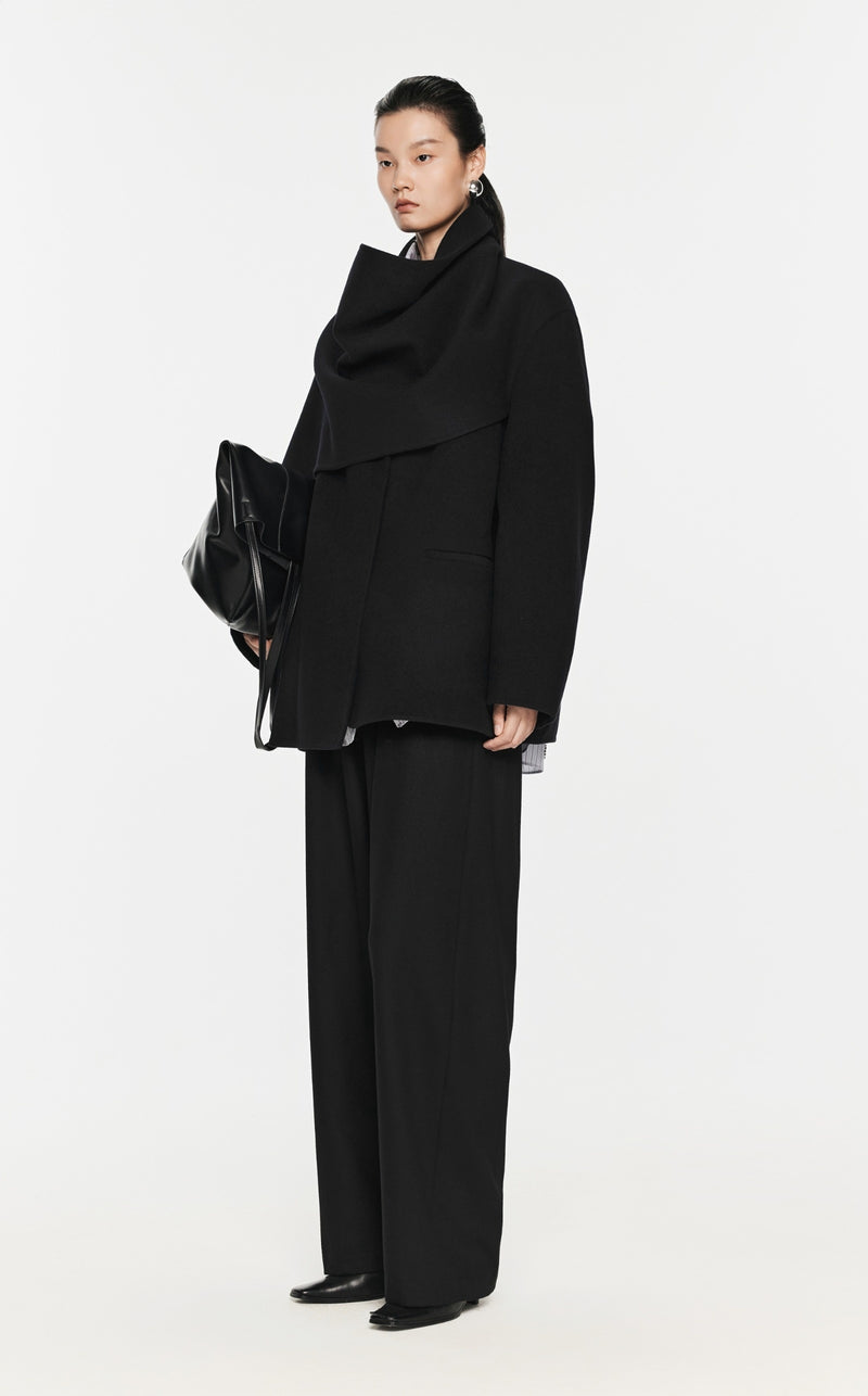 Damen Loose Stoffhose mit Gummibund Schwarz