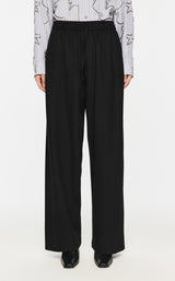 Damen Loose Stoffhose mit Gummibund Schwarz