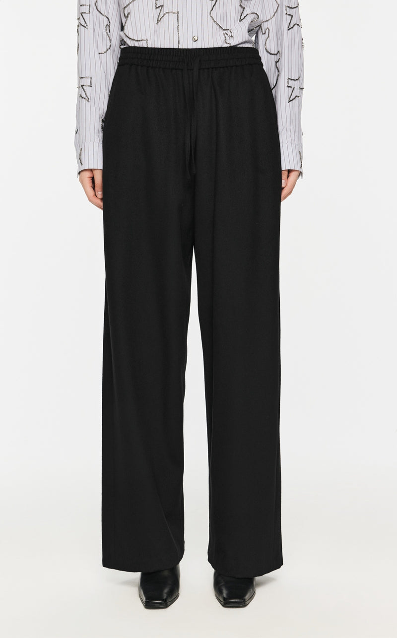 Damen Loose Stoffhose mit Gummibund Schwarz