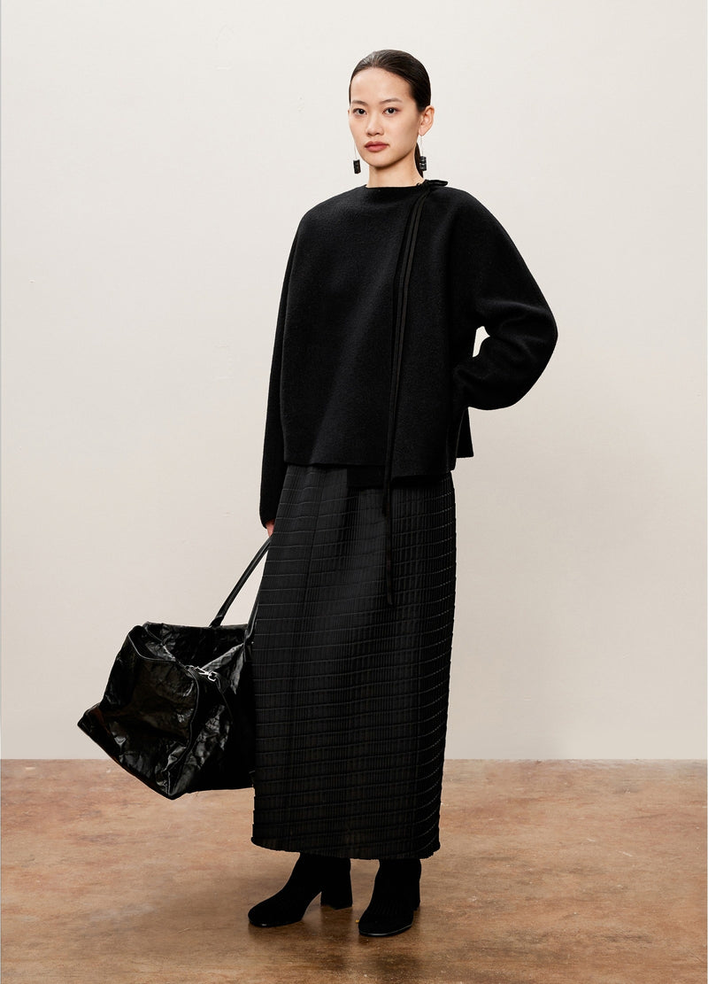 Damen Slim Plissee-Rock mit seitlichem Reißverschluss Schwarz