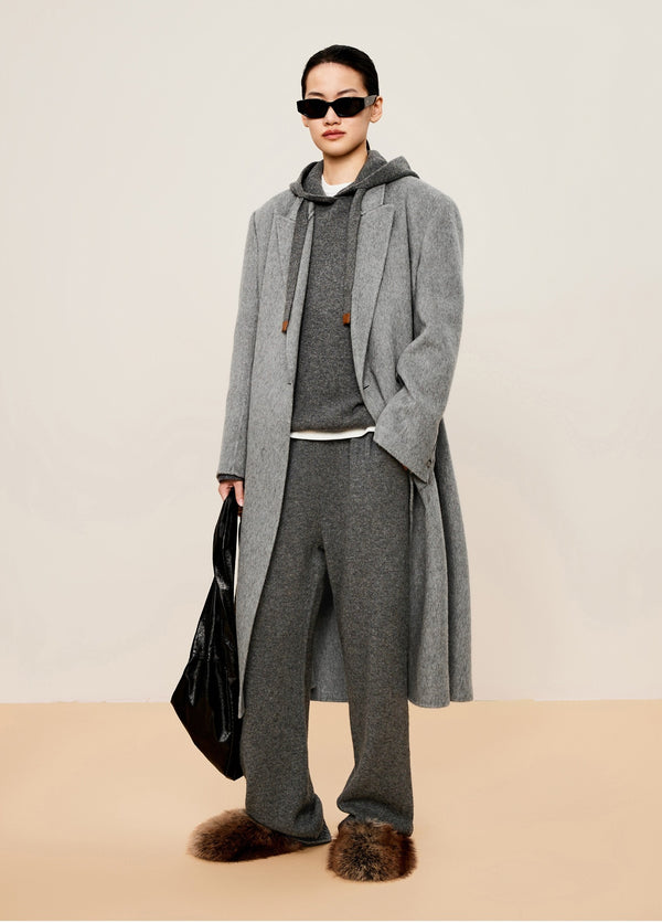 Damen Oversized Wollmantel mit Reverse Kragen