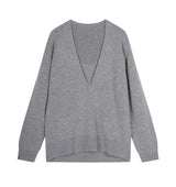 Damen Loose Strickpullover mit tiefem V-Ausschnitt Grau JNBY