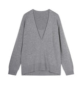 Damen Loose Strickpullover mit tiefem V-Ausschnitt Grau JNBY
