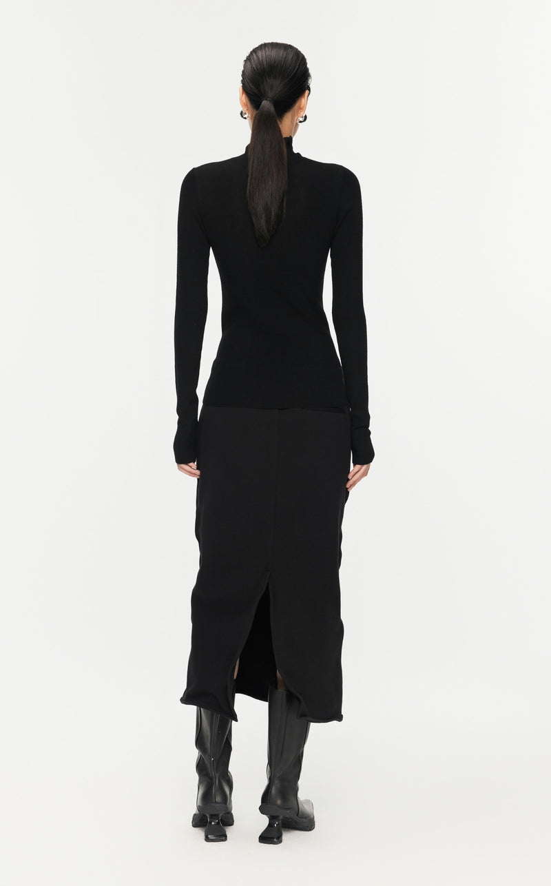 Damen Slim Strickpullover mit hohem Stehkragen Schwarz