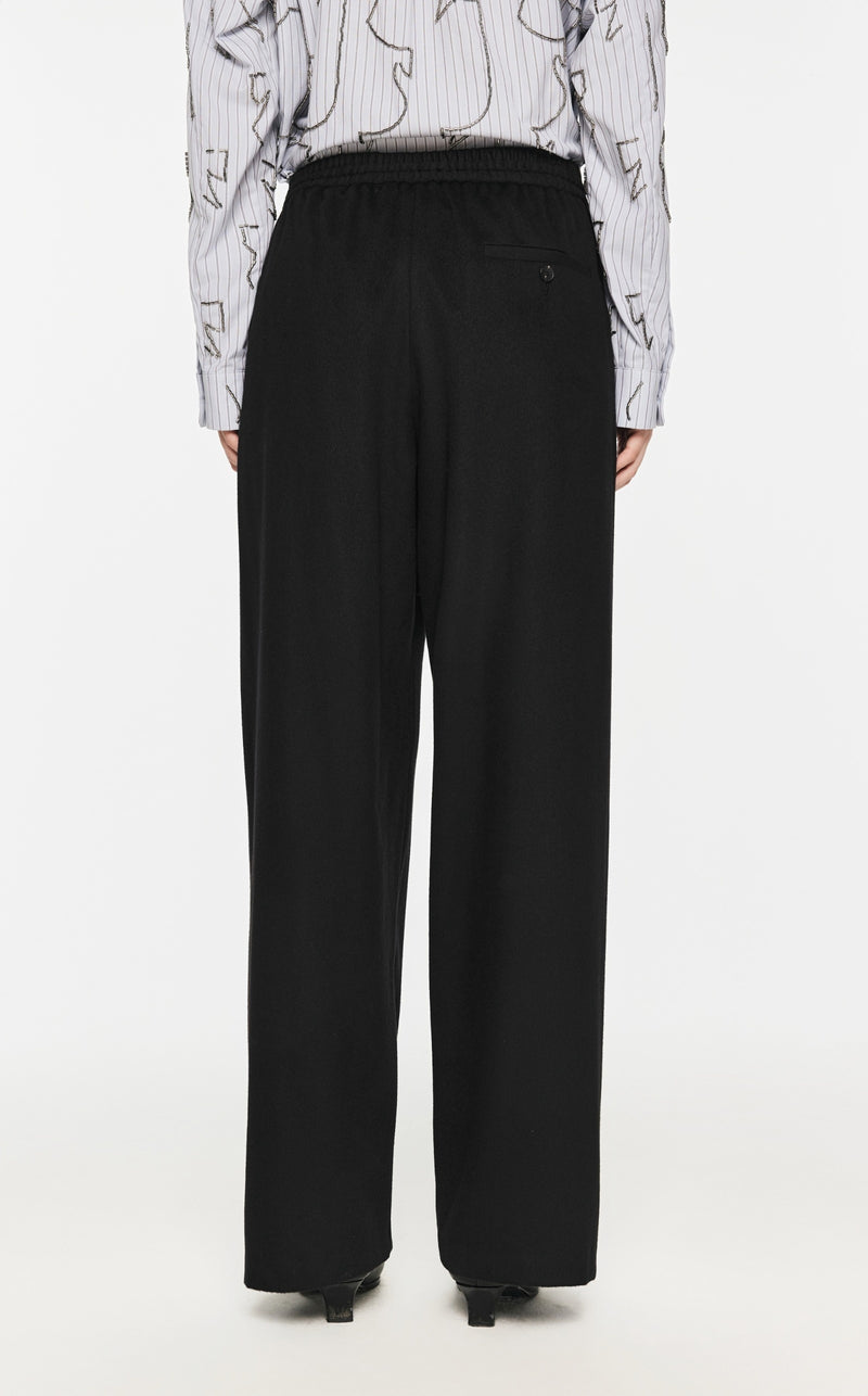 Damen Loose Stoffhose mit Gummibund Schwarz