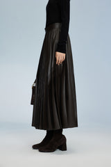 Damen Tellerrock in Lederoptik in Braun