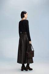 Damen Tellerrock in Lederoptik in Braun