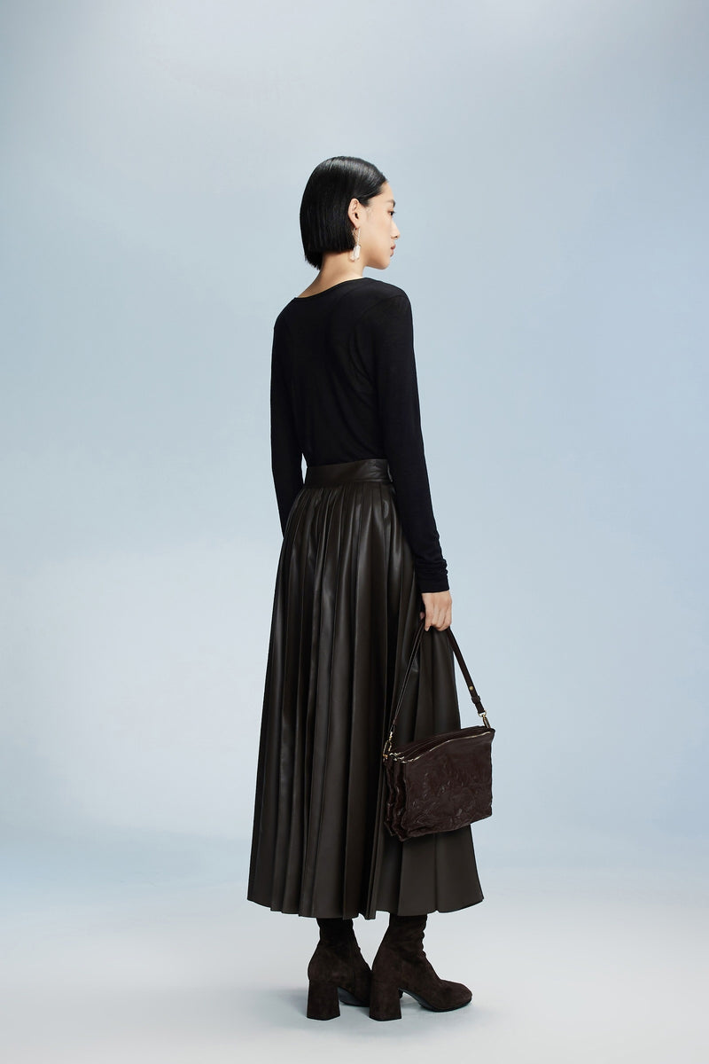 Damen Tellerrock in Lederoptik in Braun