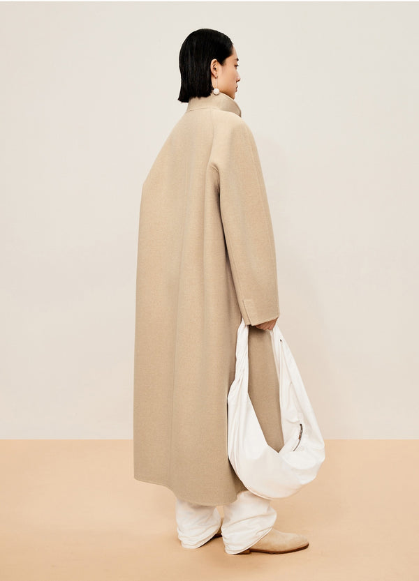 Damen Regular Wollmantel mit gerader Linie in Beige