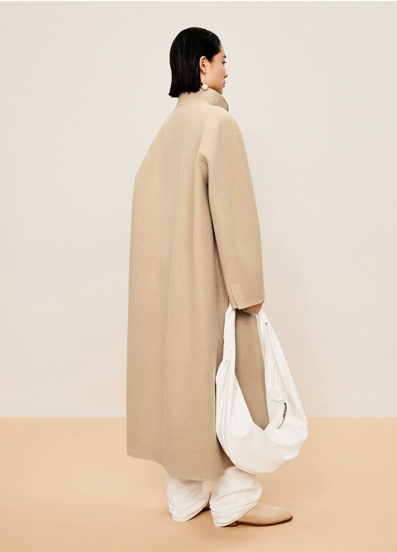 Damen Regular Wollmantel mit gerader Linie in Beige