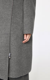 Eleganter Wollmantel mit Kapuze und Reißverschluss – Grau, minimalistisches Design