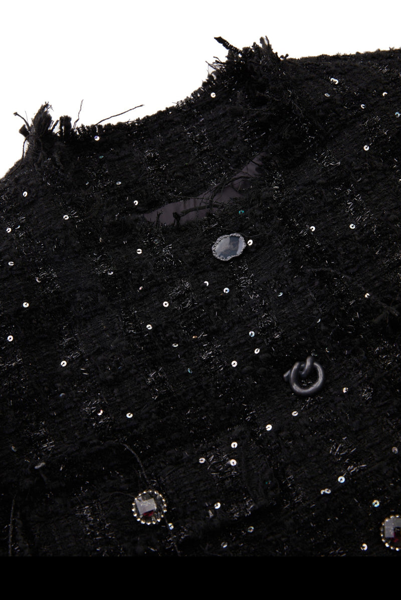 Damen Regular Daunenjacke mit Funkel-Optik & Fransensaum