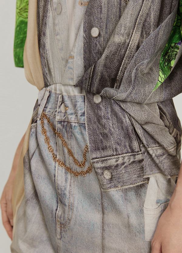 Tailliertes Printkleid, multicolour; Detailaufnahme Front