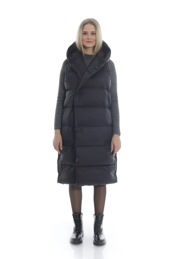 Leichtdaunenweste mit Kapuze BLACK