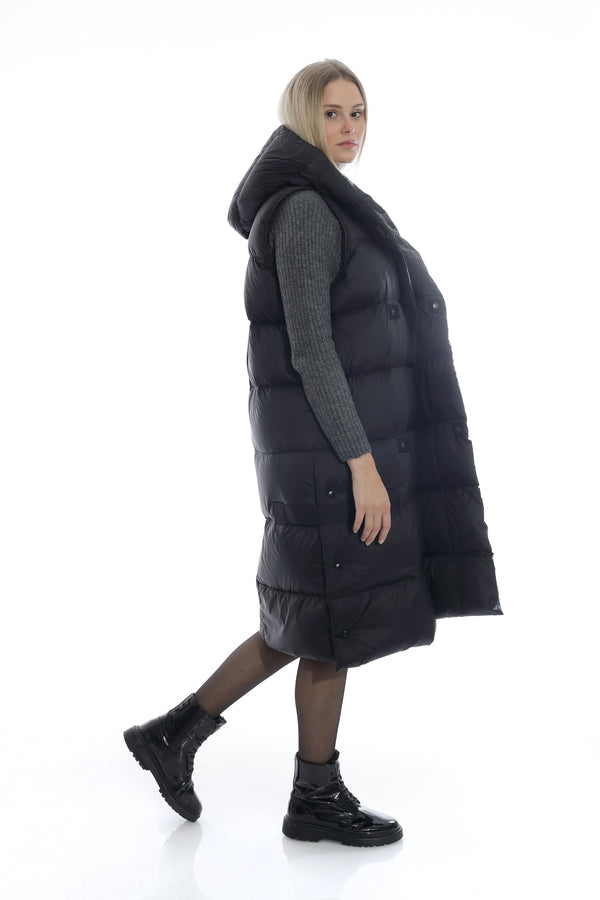 Leichtdaunenweste mit Kapuze BLACK