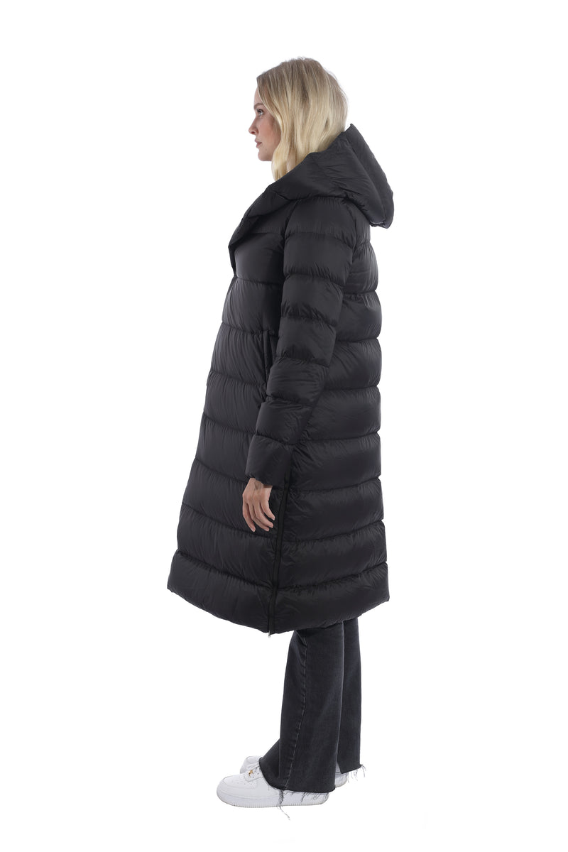 Ultra light down coat with hood BLACK