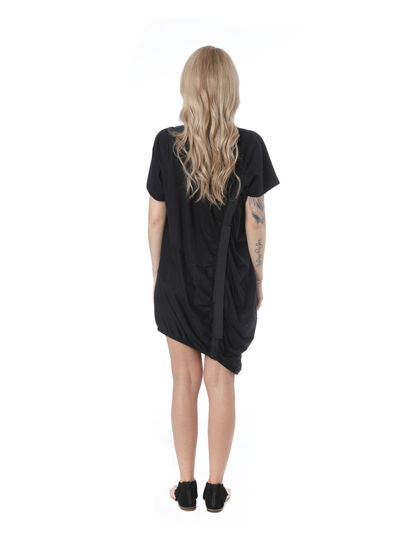 Asymmetrisches Jerseykleid mit Raffeffekten, black; Rückansicht
