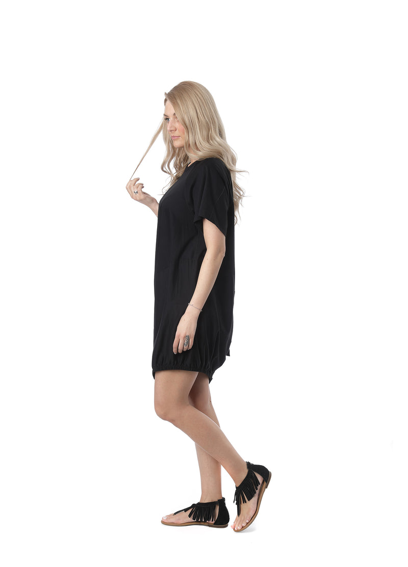 Asymmetrisches Jerseykleid mit Raffeffekten, black; Seitenansicht