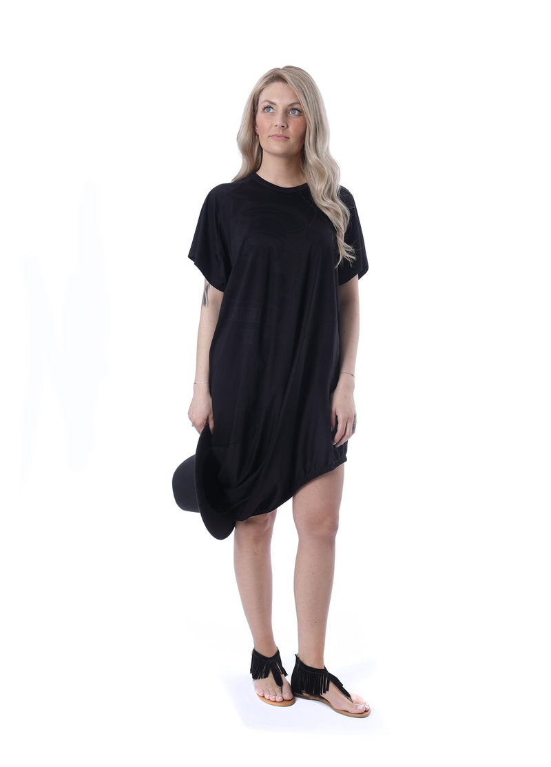 Asymmetrisches Jerseykleid mit Raffeffekten, black; Frontansicht
