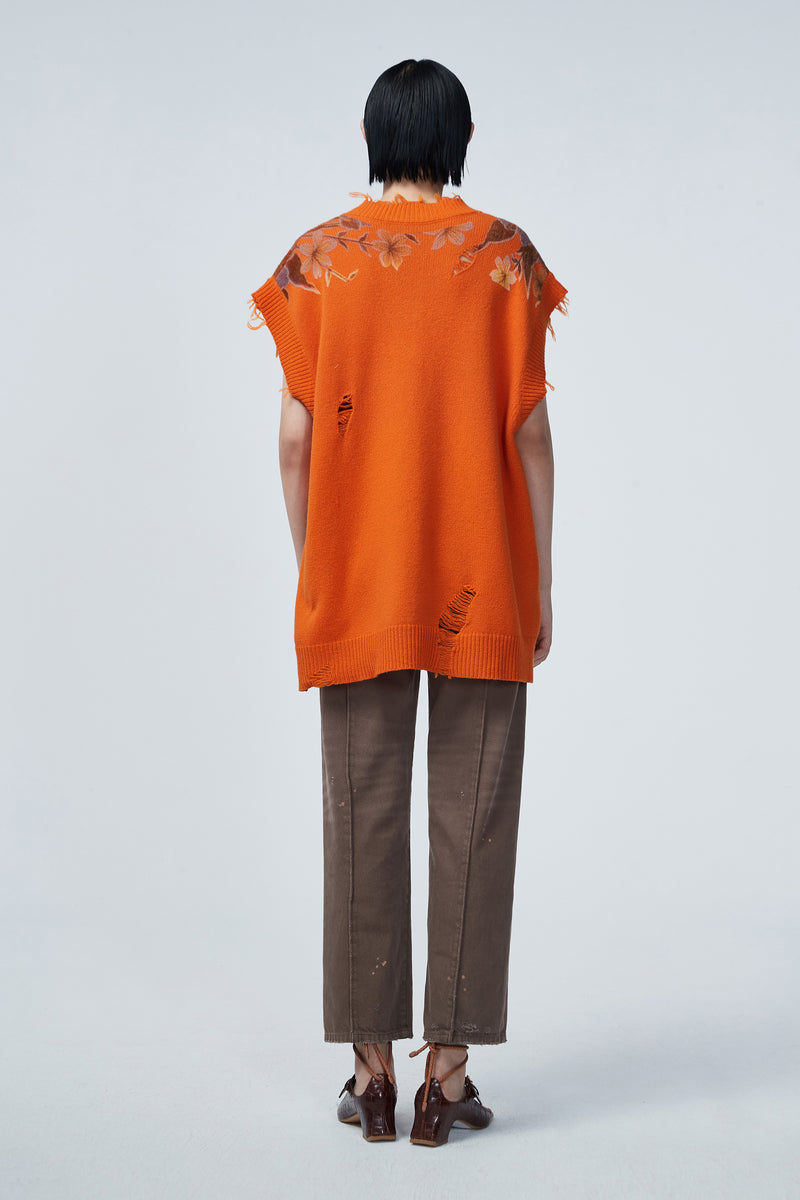 Oversized Pullunder mit floralem Muster, orange; Rückansicht