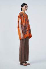 Oversized Pullunder mit floralem Muster, orange; Seitenansicht